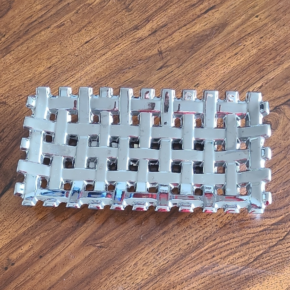 Ceramic Metallic Silver Basketweave Tray Three Hands Corp